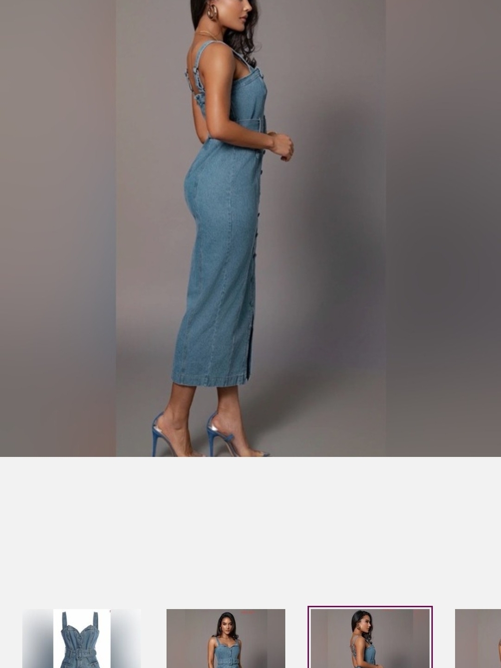 Denim Button-Front Midi JEAN DRESS with Belt - Light Blue - Picture 3 of 5